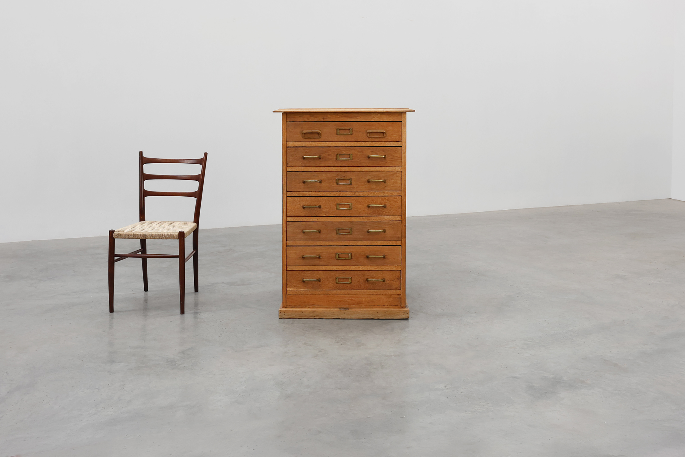 Industrial Oak Filing Cabinet with Brass Handles, United Kingdom, 1920sthumbnail